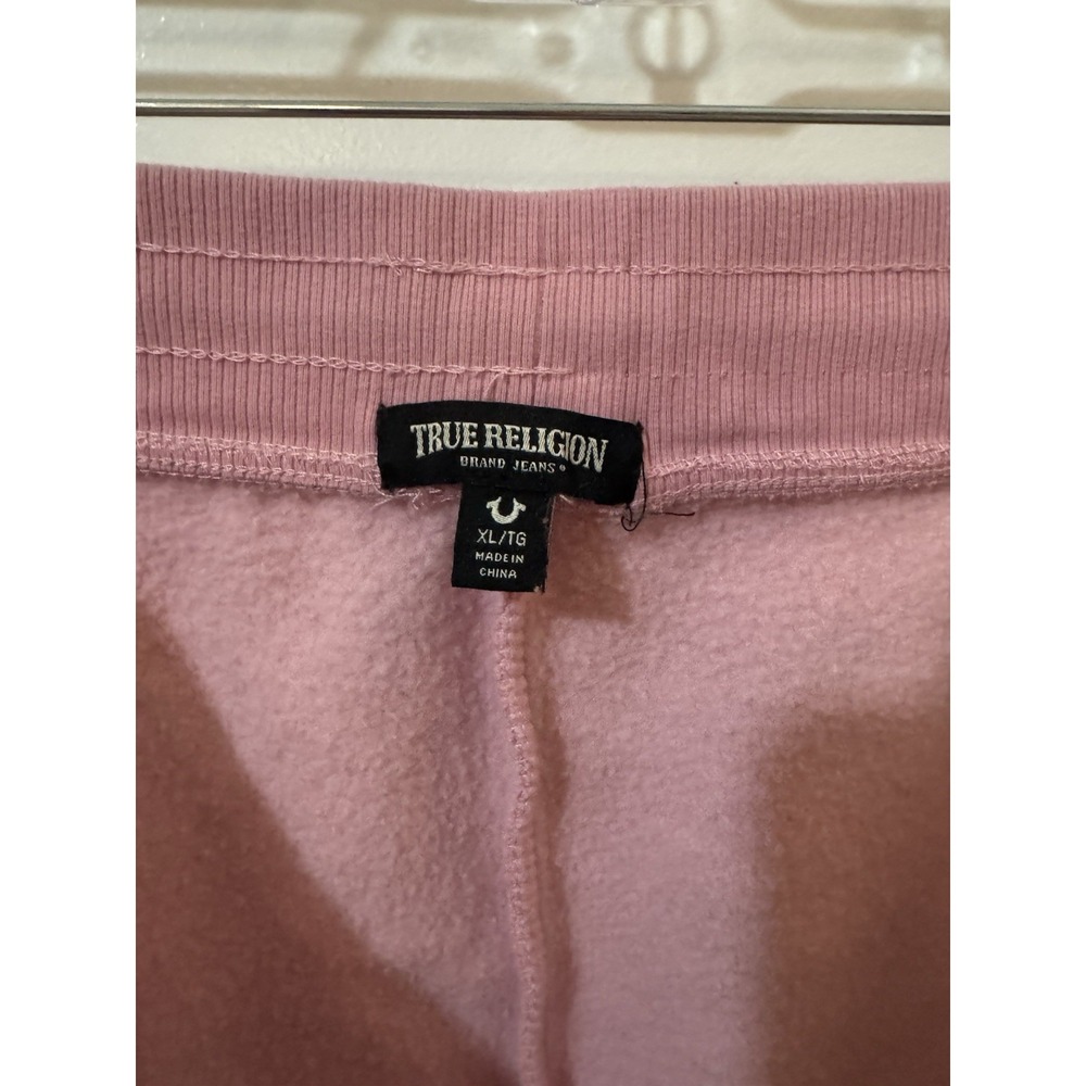 True Religion Pink Sweat Shorts Women's XL Drawstring Lounge Y2K Embroidered - Picture 4 of 4